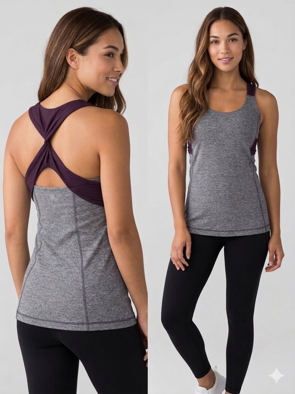 Lululemon Heathered Tank Top Built-In Sports adjustable Bra Twisted Back Size 8